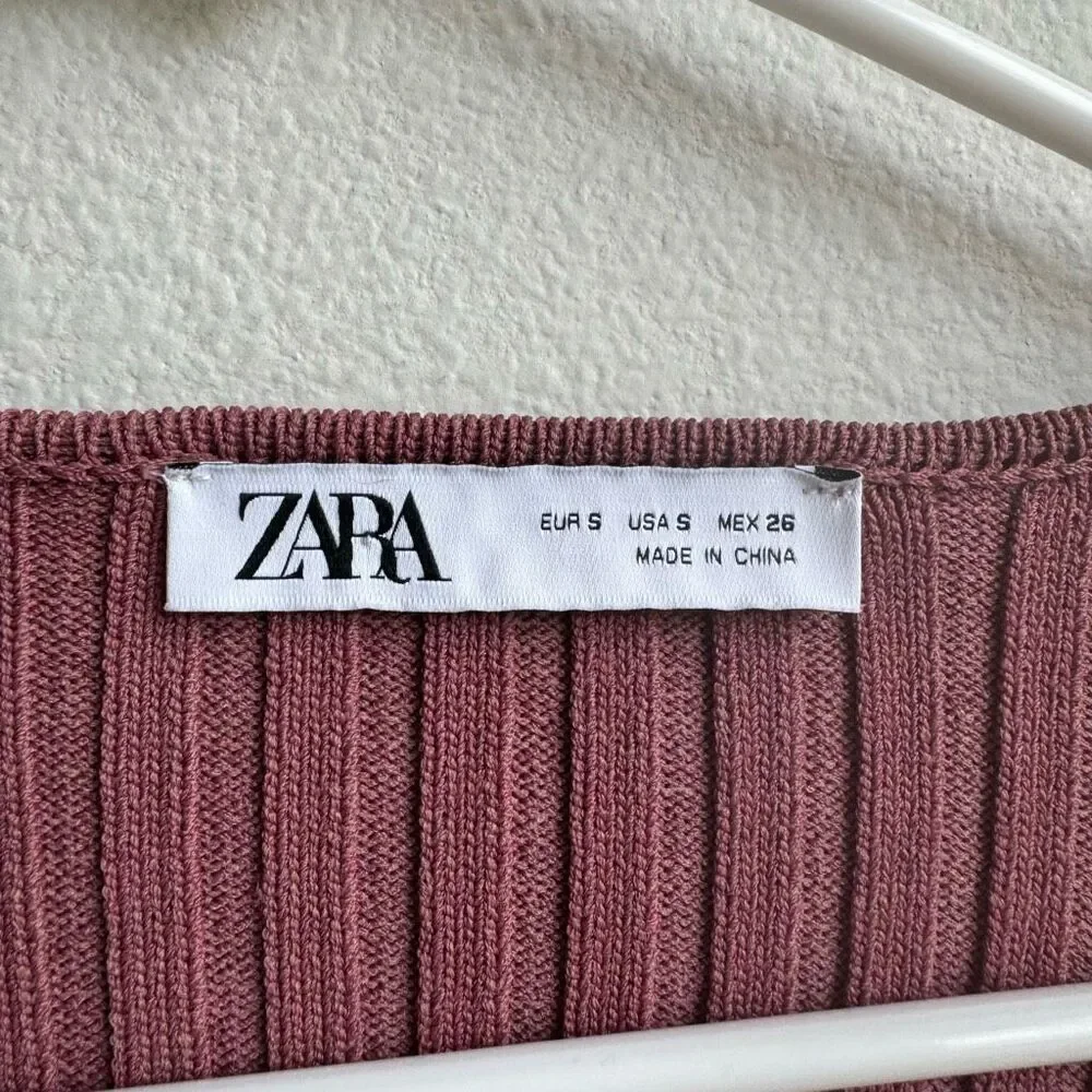 Zara Pink Ribbed Heavy Knit Tie Front Cardigan Cropped Sweater Size Small